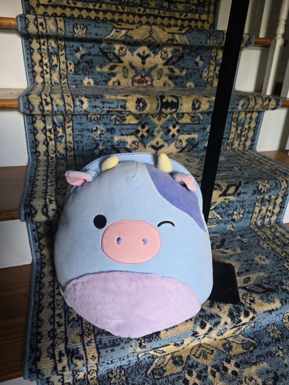 Plush Kids Cow Backpack - Light Blue and Lavender
